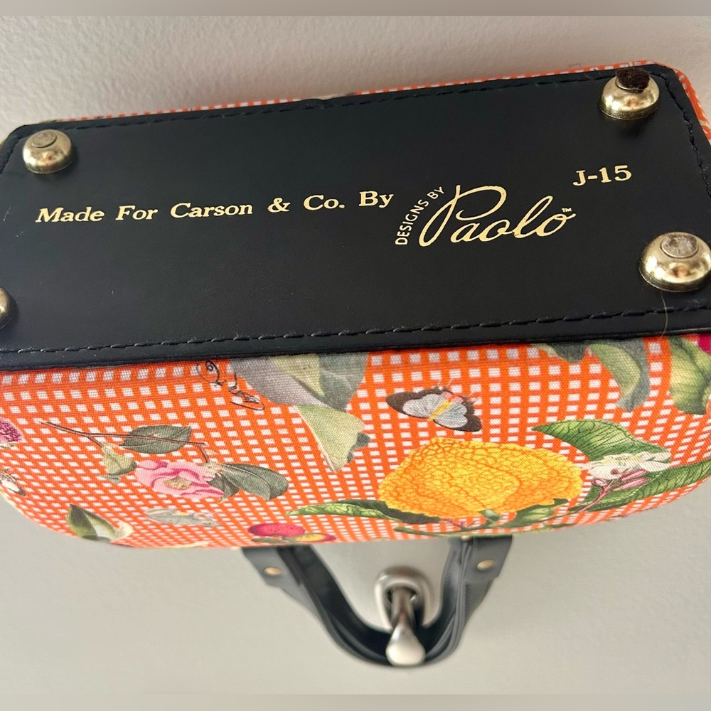 RARE Carson & Company Orange Checkered Vegetable Print Doctors Bag Handbag - Picture 9 of 9